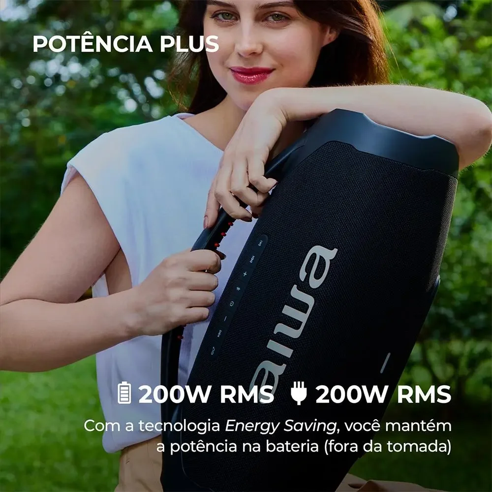 Caixa de Som Boombox AIWA - Bluetooth, 3 vias, IP66, AWS-BBS-01-B