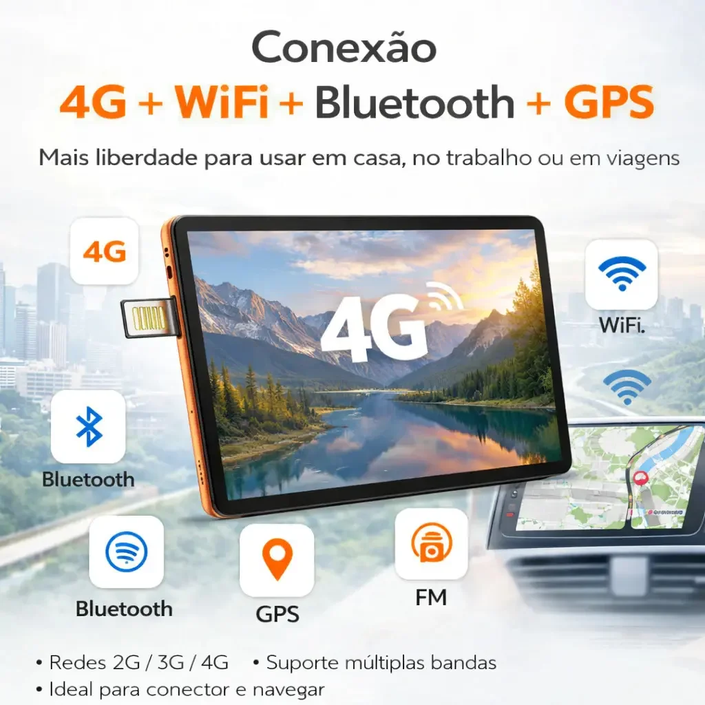 Tablet 10.1" Android 13 128GB(ROM)+ 6GB RAM com Teclado, Mouse, Capa e Caneta Stylus – Dual SIM