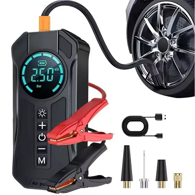 Inflador de Pneus Elétrico Digital HAUS - Compressor de Ar Portátil para Carro, Moto, Bike e Bolas | 150 PSI com Display e Bicos Adaptadores