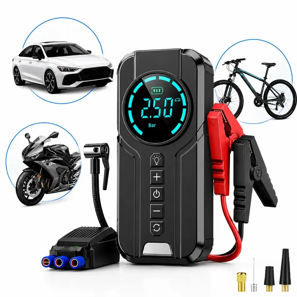 Inflador de Pneus Elétrico Digital HAUS - Compressor de Ar Portátil para Carro, Moto, Bike e Bolas | 150 PSI com Display e Bicos Adaptadores