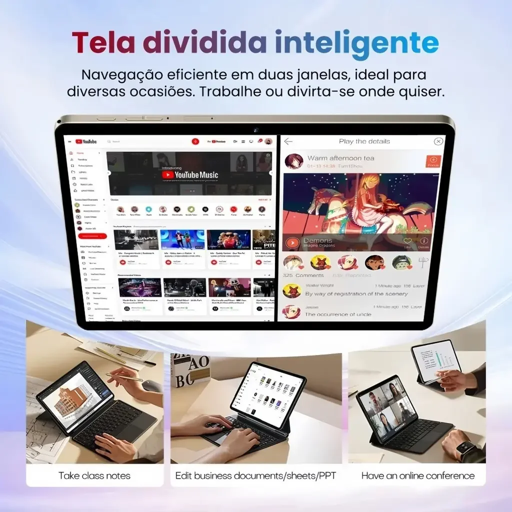 Tablet Android 13 10.5'' 4G WiFi 8000mAh Com Teclado Mouse Caneta Para Estudo Trabalho