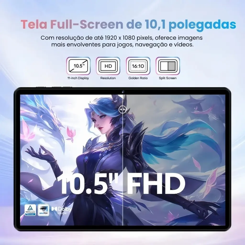 Tablet Android 13 10.5'' 4G WiFi 8000mAh Com Teclado Mouse Caneta Para Estudo Trabalho