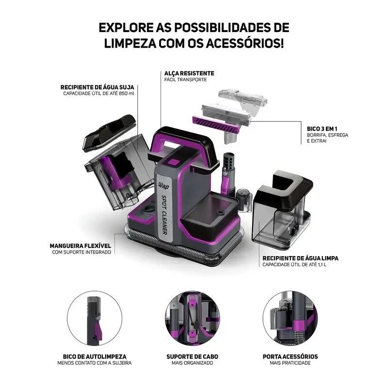 Extratora de Sujeira WAP Portátil Spot Cleaner W3 Borrifa Esfrega e Extrai 1450W