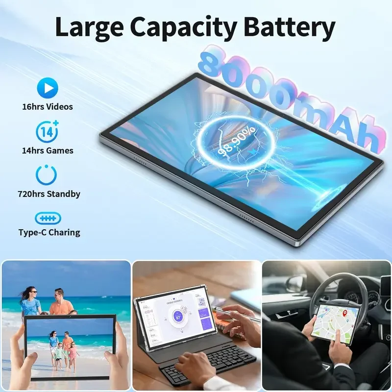 Tablet Android 14 12GB RAM 512GB ROM com Teclado e Mouse, 8000mAh, 5G WiFi, Tela HD
