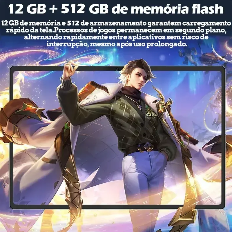 Tablet Android 14 12GB RAM 512GB ROM com Teclado e Mouse, 8000mAh, 5G WiFi, Tela HD