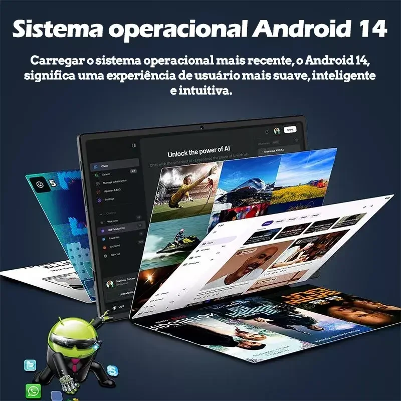 Tablet Android 14 12GB RAM 512GB ROM com Teclado e Mouse, 8000mAh, 5G WiFi, Tela HD