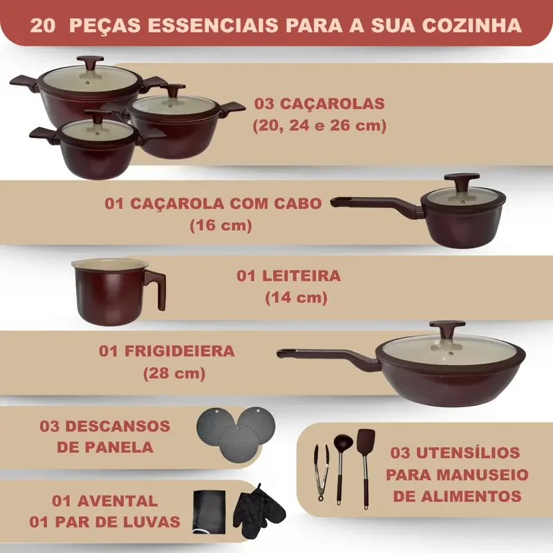 Jogo De Panela Omega Cerâmica Premium 20 Peças - Antiaderente