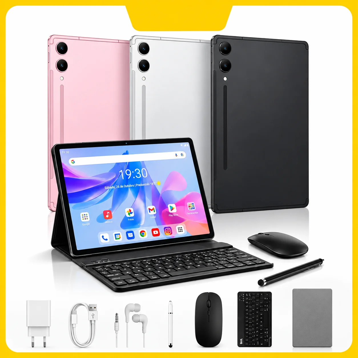 Tablet Android 14 12GB RAM 512GB ROM com Teclado e Mouse, 8000mAh, 5G WiFi, Tela HD