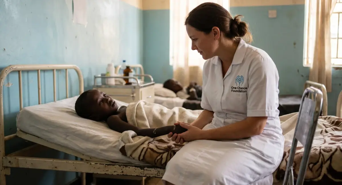 One Hope Foundation volunteer with sick child in hospital